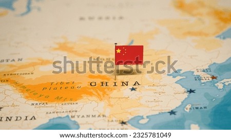 The Flag of China on the World Map. Royalty-Free Stock Photo #2325781049