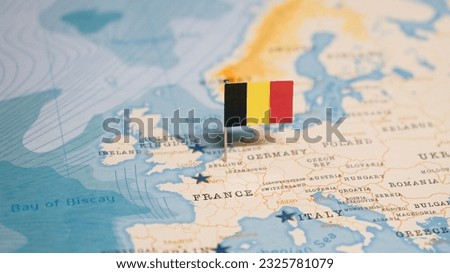 The Flag of Belgium on the World Map. Royalty-Free Stock Photo #2325781079