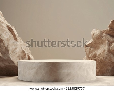 Stone podium for display product. Background for cosmetic product branding, identity and packaging Royalty-Free Stock Photo #2325829737
