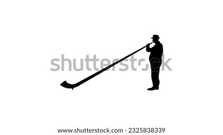 Alphorn Blower silhouette, Man Playing Traditional Alpine Horn Royalty-Free Stock Photo #2325838339