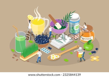 3D Isometric Flat Vector Conceptual Illustration of Naturopathy, Flowers and Cosmetics Royalty-Free Stock Photo #2325844139