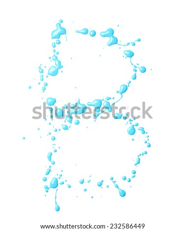 Letter B character made with the oil paint drops and spills, isolated over the white background