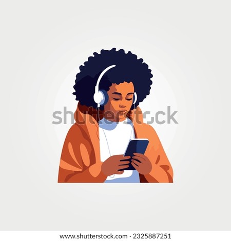 beautiful woman listening to music and using cell phone