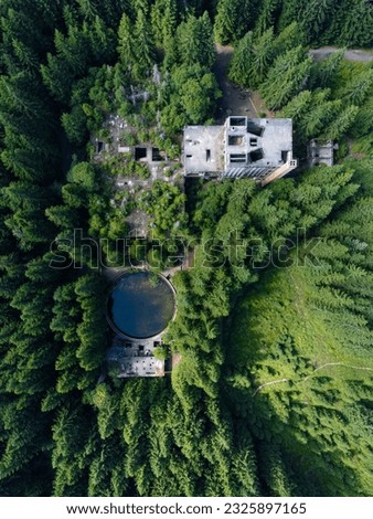 Old abandoned mine and prisoner camp in Rolava, Sauersack, Czech republic from drone
