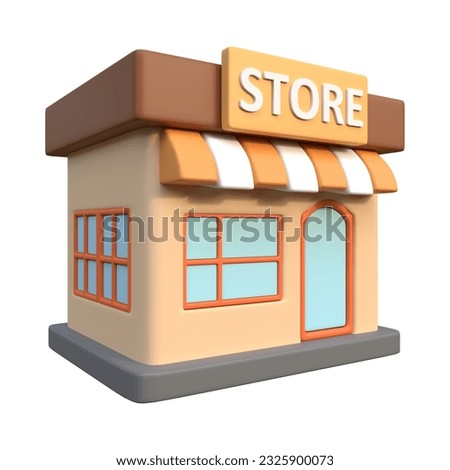 3D Convenience Store Building with awning. Online shopping Concepts. Commercial architecture exterior street retail market local store. 