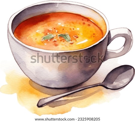 Soup Watercolor illustration. Hand drawn underwater element design. Artistic vector marine design element. Illustration for greeting cards, printing and other design projects. Royalty-Free Stock Photo #2325908205