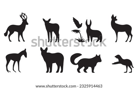 set of animals icon black simple flat on white background