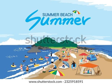 People enjoying swimming on the beach in summer