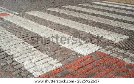 Paved Pedestrian Crossing, Grey White Crosswalk, Safety Zebra on Modern Tiles Pathway, Street Asphalt Cross Walk, Zebra Crossing, Pedestrian Pass