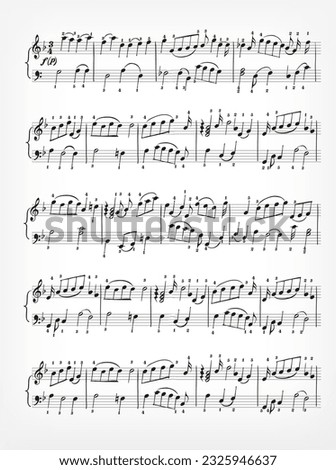 musical notes written by hand on a sheet of music paper Royalty-Free Stock Photo #2325946637