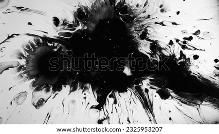 Ink splatter. Oil stain. Abstract splash of dark black spatters drips oil watercolor explosion on white creative illustration. Royalty-Free Stock Photo #2325953207