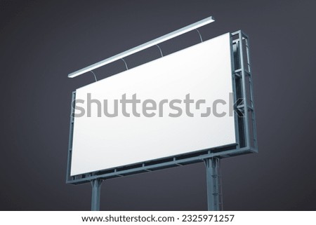 Blank white horizontal billboard isolated on dark background, perspective view. Mockup, 3D Rendering