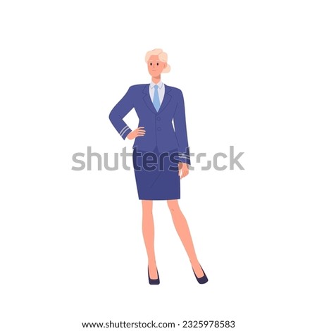 Stewardess female character cartoon airline staff dressed in company uniform isolated on white Royalty-Free Stock Photo #2325978583