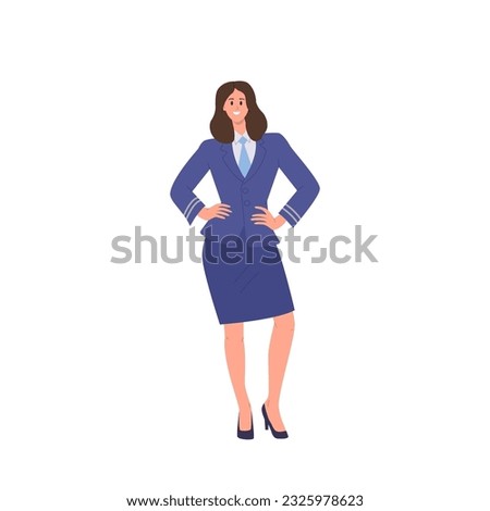 Charming woman stewardess dressed in airline plane crew uniform isolated on white background Royalty-Free Stock Photo #2325978623