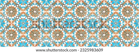 Colorful hand painted arabic tiles with geometric design - Spanish and Portuguese ceramic pattern - Background Texture