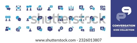Conversation icon collection. Duotone color. Vector illustration. Containing chat box, socialize, conversation, interview, chat, talk, thinking, feedback, rating, notification, baby, talk show.