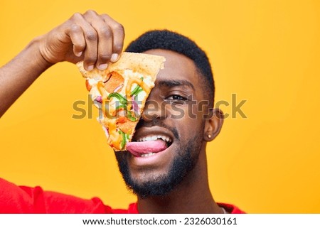black man fast happy smile delivery afro background adult food pizza guy food