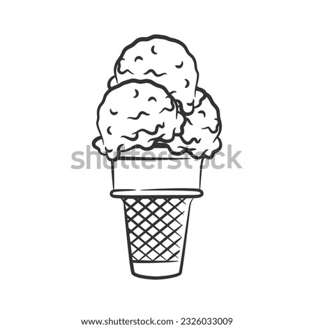 Ice cream cone line art sketch illustration. Coloring page hand drawn stock vector illustration