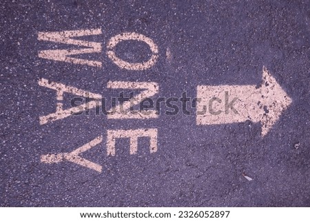 One way sign painted on walkway sideways view
