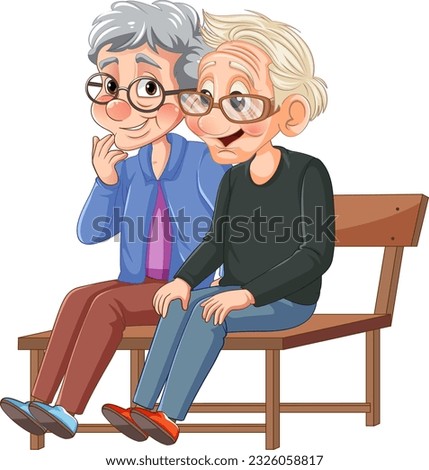 Old Couple Sitting on Bench Together illustration