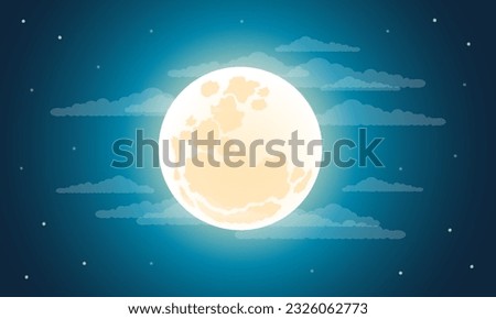 Cloudy night sky with a full moon illustration. Vector background. Best for publishing, posters, prints and web design. Royalty-Free Stock Photo #2326062773