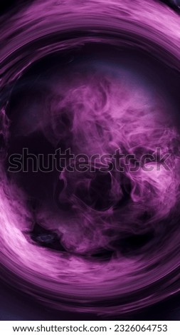 Smoke circle. Vapor mystery. Color steam flow in round purple whirl frame with free space pink fog abstract illustration.