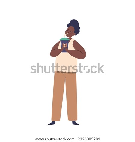 Kid Drinking Water Or Soda Drink. Little Black Boy Character With Cup And Straw Enjoying Fresh Aqua Or Sweet Drink