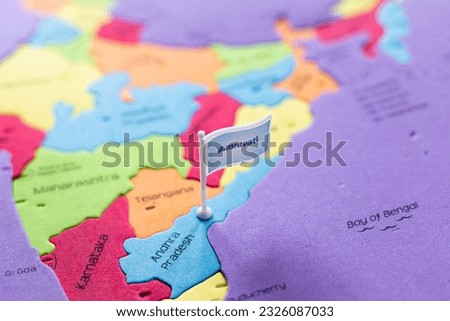 Selective focus on Amaravati - the capital city of Andhra Pradesh on an Indian map Royalty-Free Stock Photo #2326087033