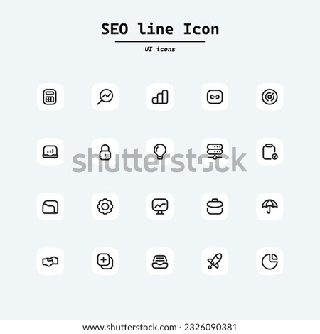 SEO optimization icons. Set of line icons. Achieving results, brand manager. SEO concept. Collection ui icons with squircle shape. Web Page, Mobile App, UI, UX design. Royalty-Free Stock Photo #2326090381