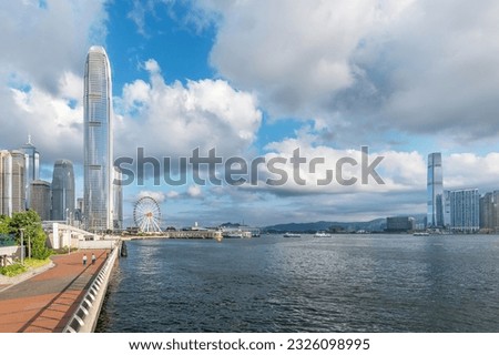Skyline of Victoria harbor of Hong Kong city 