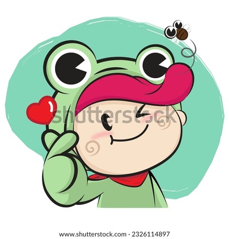 The cute little frog sends love in Oppa Kinkero style.
