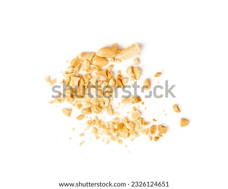 Crumbled Peanuts Isolated, Broken Roasted Arachis Nuts, Heap of Pea Nut Crumbs, Whole Groundnut Pieces, Peanut Fractions Top View on White Background Royalty-Free Stock Photo #2326124651