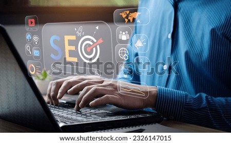 business people use SEO tools, Unlocking online potential. Boost visibility, attract organic traffic, and dominate search engine rankings with strategic optimization techniques. digital marketing Royalty-Free Stock Photo #2326147015