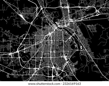 Vector city map of Shreveport Louisiana in the United States of America with white roads isolated on a black background.