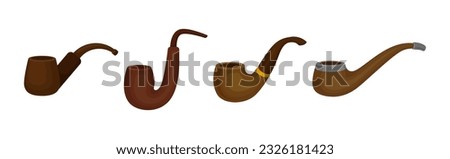 Tobacco Pipe with Chamber, Thin Hollow Stem and Mouthpiece Vector Set