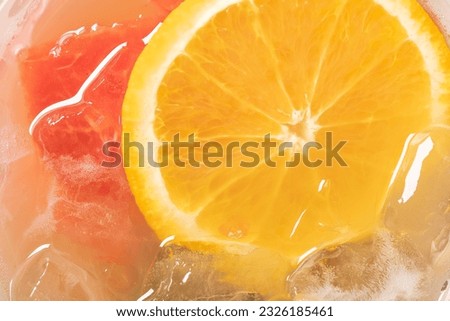 top view iced fruit drink close up