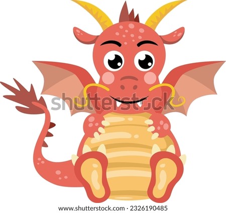 Happy cute dragon sitting isolated on white
