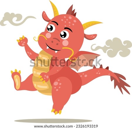 Happy cute dragon jumping isolated
