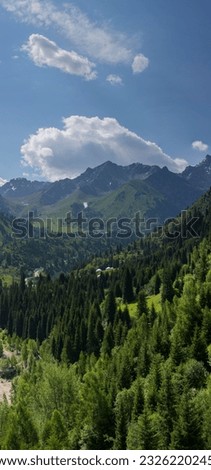 Landscape with clouds in the mountains on a summer day.