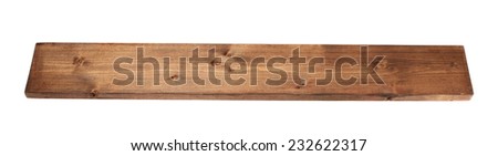 Brown paint coated pine wood board plank isolated over the white background