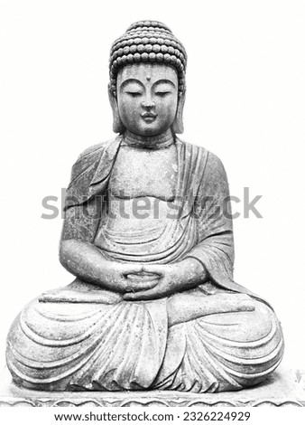 buddha isolated on white background for design. Portrait of a buddha statue from a stone, isolated on white background. Sign for peace and wisdom. Buddha statue used as amulets of Buddhism religion