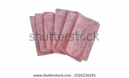 Blora 3 july 2023 indonesia : supermarket payment proof paper or called receipt, with isolated background