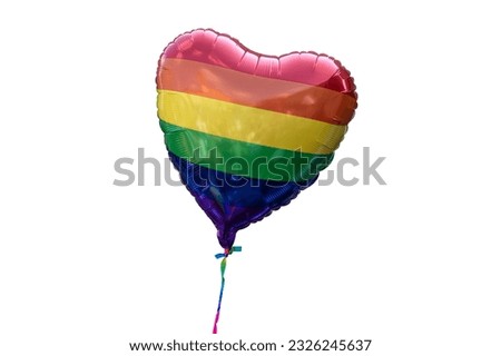 heart shape helium filled glossy balloon with lgbtq+ rainbow colors, isolated on white background Royalty-Free Stock Photo #2326245637