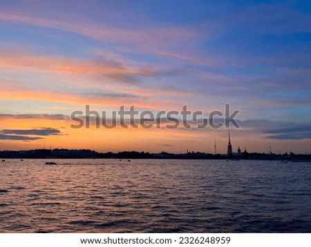 fantastic sunset colors at the city river, tender heaven, riverside