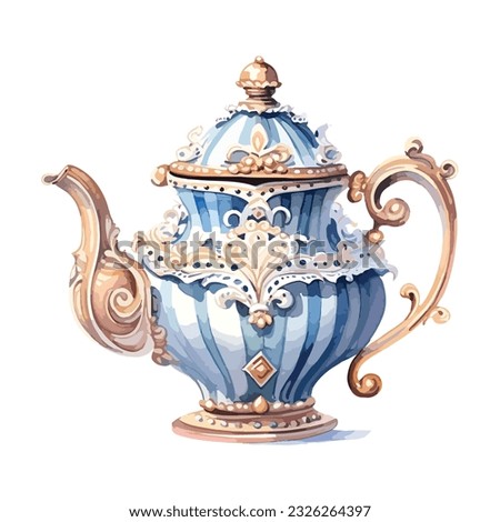 classic decorative artistic tea pot in watercolor illustration Royalty-Free Stock Photo #2326264397