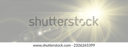 Special lens flash, light effect. The flash flashes rays and searchlight. illust.White glowing light. Beautiful star Light from the rays. The sun is backlit. Bright beautiful star. Sunlight.	