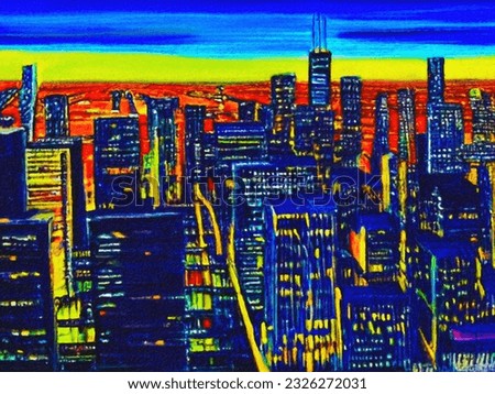 Chicago Skyline, is an oil painting by Younsi.