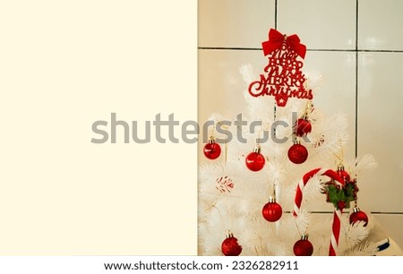 merry christmas red pink orange color white tree pine ball gift box sphere card white mock up copy space background wallpaper decoration merry christmas happy new year festival celebration time season