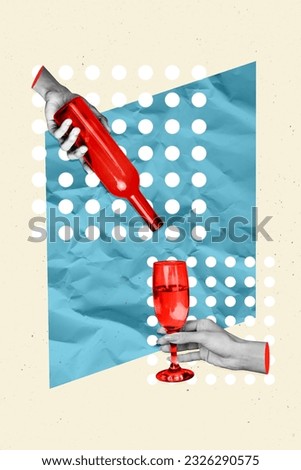 Vertical magazine artwork picture collage of sommelier hold wineglass tasting delicious red wine isolated on retro paper background
