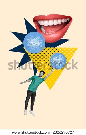 Composite collage picture image of mouth laugh bullying hatred problem victim negative comment social media abuse hate pressure